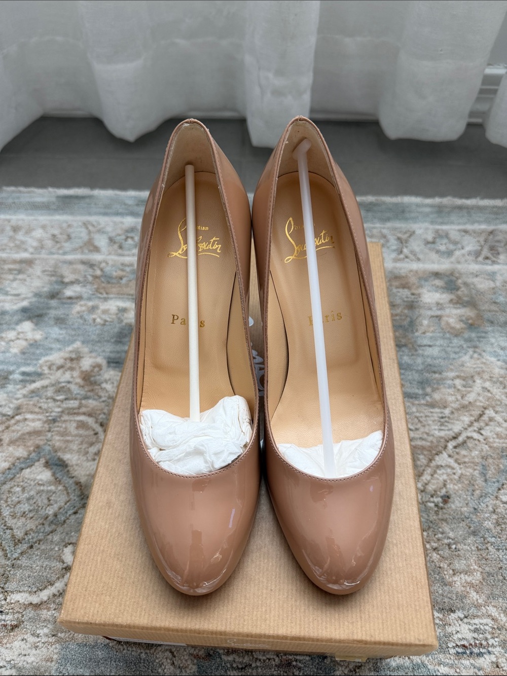 Christian Louboutin Simple Pump 85 Patent Calf Nude Women's Heels NWB Size 7B